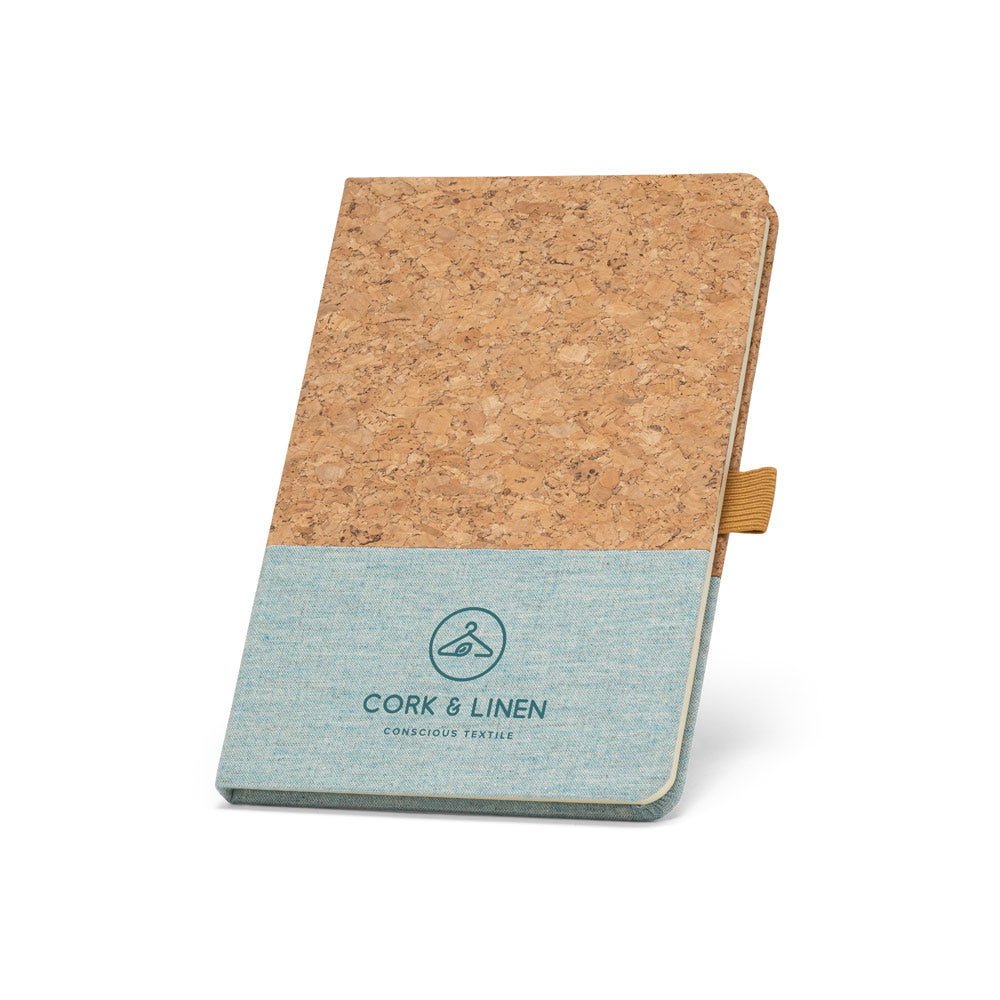 A5 Notizbuch aus Kork und Leinen mit linierten Blättern
