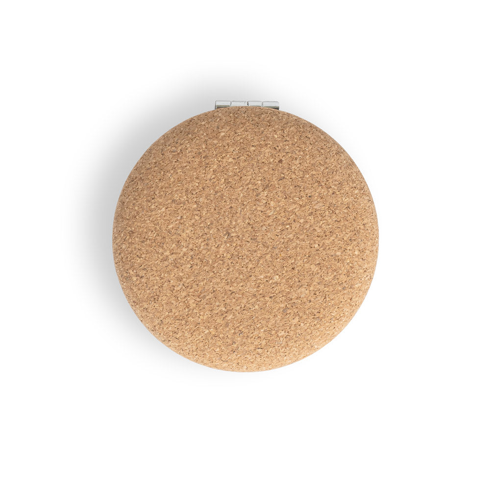Make-up Spiegel aus Kork, doppelseitig mit Magnetverschluss.
