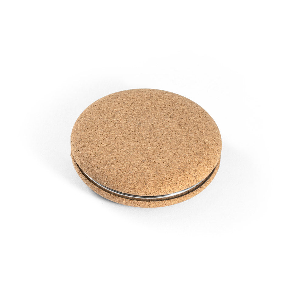 Make-up Spiegel aus Kork, doppelseitig mit Magnetverschluss.