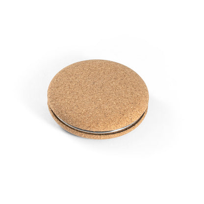 Make-up Spiegel aus Kork, doppelseitig mit Magnetverschluss.