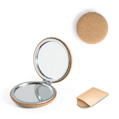 Make-up Spiegel aus Kork, doppelseitig mit Magnetverschluss.
