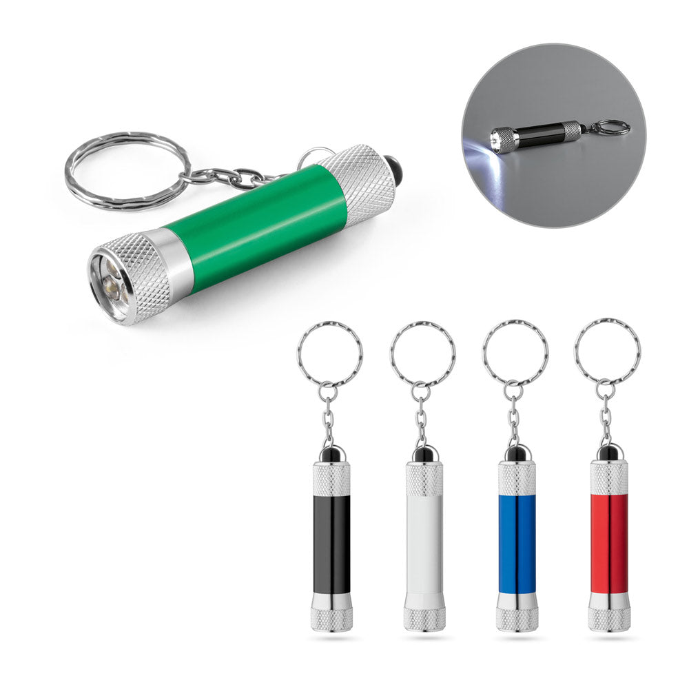 Schlüsselanhänger aus Aluminium (92% recycelt) mit 3-Licht-LED