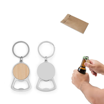 Schlüsselanhänger aus Eisen in runder Form aus Zink und Bambu