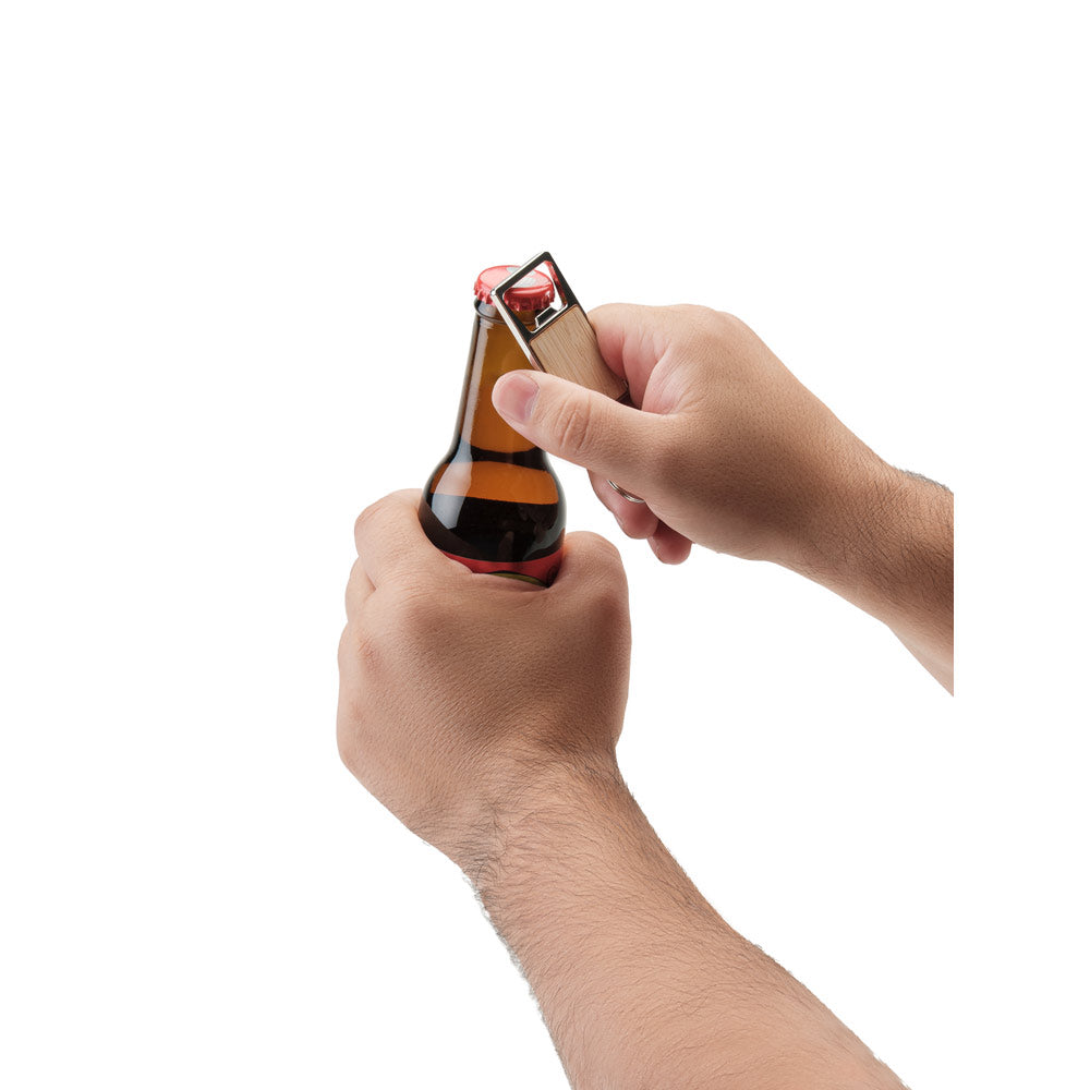 Schlüsselanhänger aus Eisen in rechteckiger Form mit Flaschenöffner