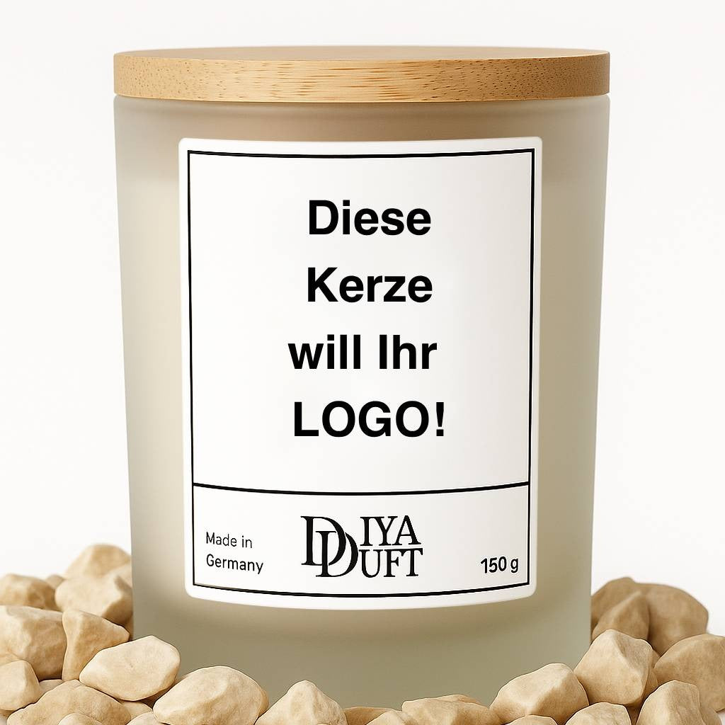 Sojawachskerze im Glas inkl. Bambusdeckel - mit Ihrem Logo