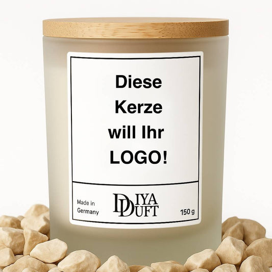 Sojawachskerze im Glas inkl. Bambusdeckel - mit Ihrem Logo